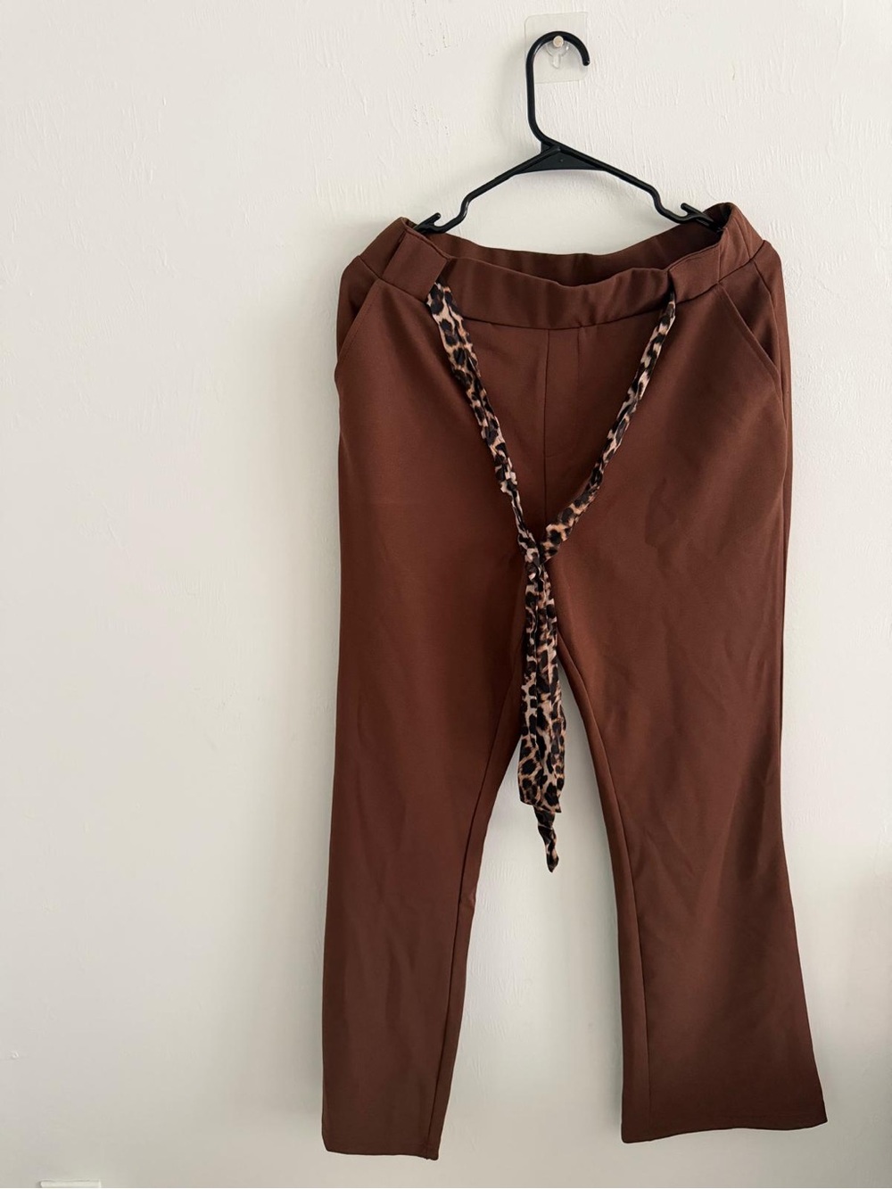 Women’s Brown Pull-On Pants with Leopard Tie